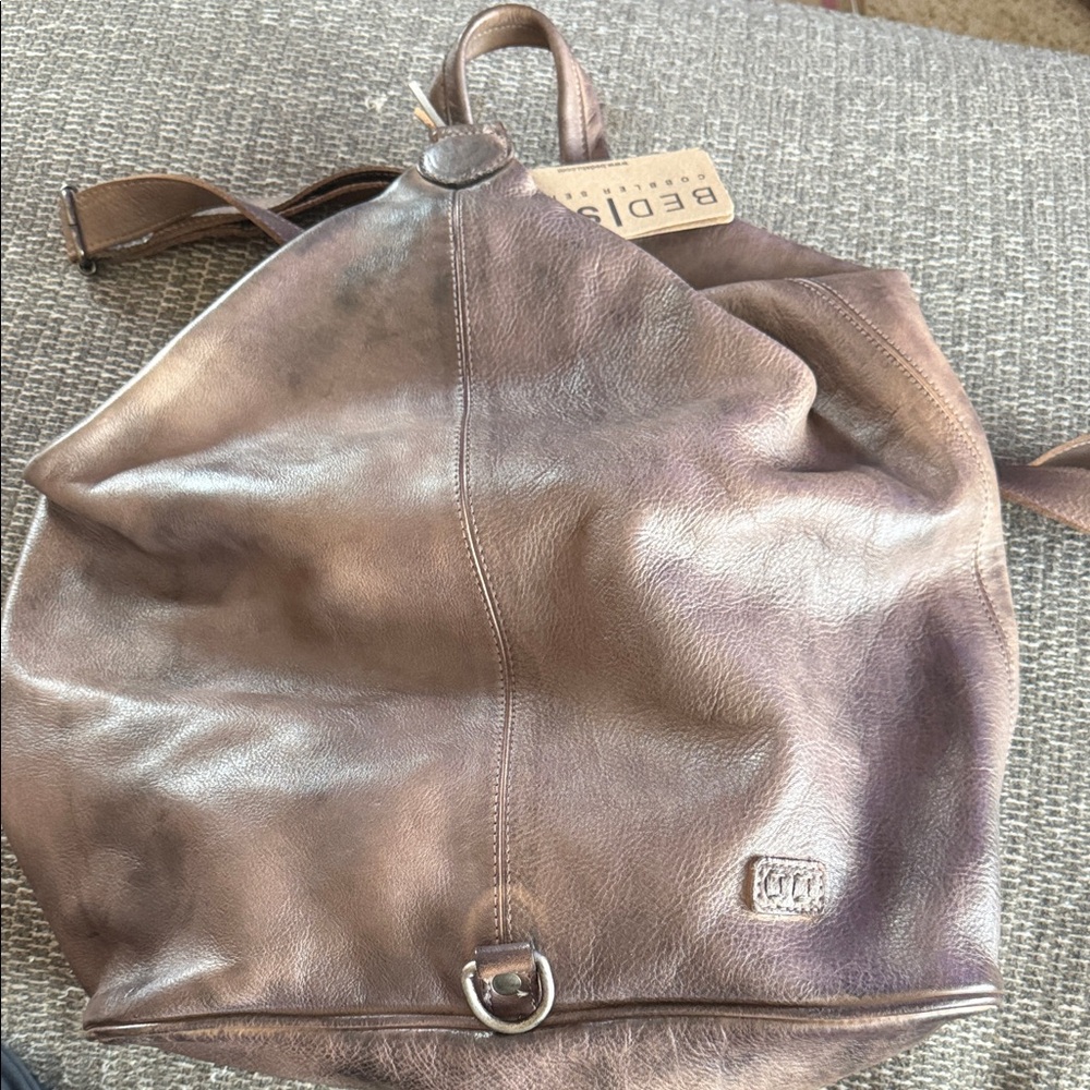 BED|STU Distressed Leather Delta Backpack - Grey Dip Dye
